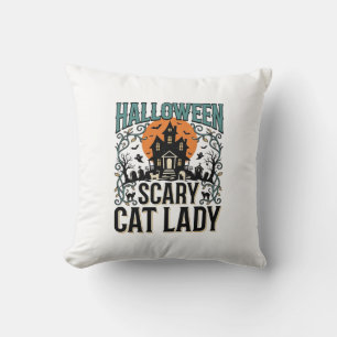 Coussin Dame de chat Halloween Maison hantée effrayante Vi