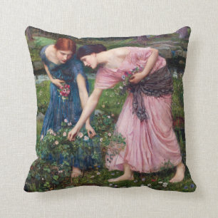 Coussin Dames à cueillir des Roses, John William Waterhou