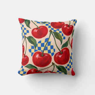 Coussin Damier cobalt rouge cerise