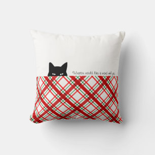Coussin Damier Madras à carreaux Chat Sournois