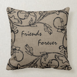 Coussin D'amis toile de jute florale d'effet de travail de