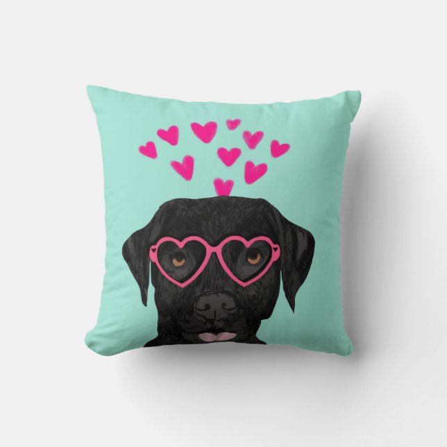 Coussin d'amour des Valentines du Labrador noir (Recto)