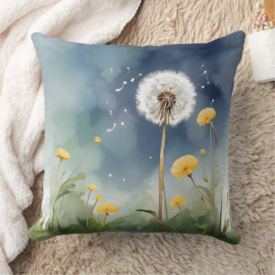 Coussin Dandelion coloré aquarelle Art