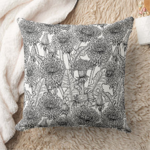 Coussin Dandelions, noir et blanc