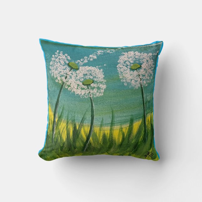Coussin Dandelions - Peinture originale et poème (Recto)