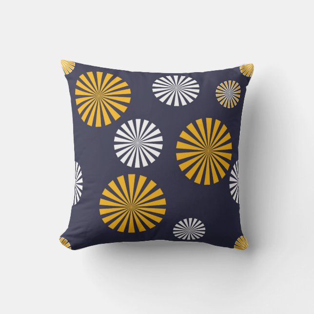 Coussin Dandelions stylisés, bleu marine, jaune, blanc (Recto)