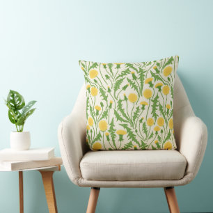 Coussin Dandelions, vert, jaune et blanc