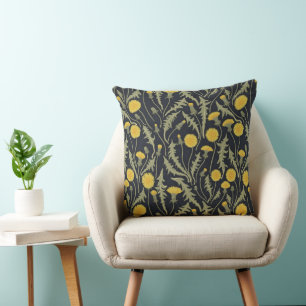 Coussin Dandelions, vert, jaune et noir