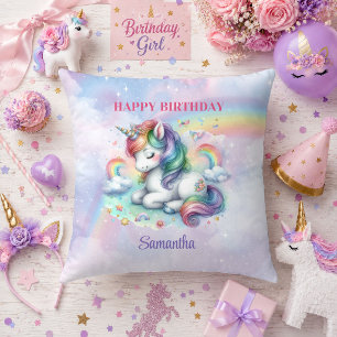 Coussin d'anniversaire Licorne Rose Violet Fille C