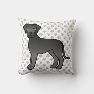 Coussin Danois noir mignon chien de dessin animé & pattes