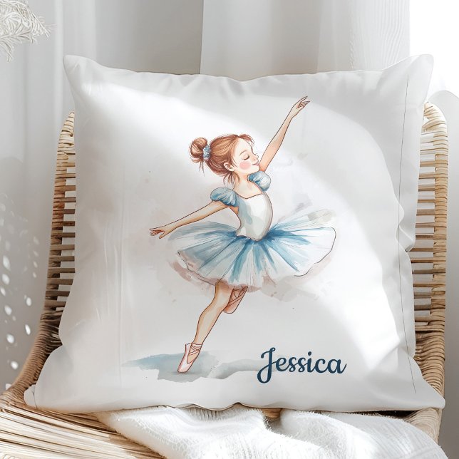 Coussin Danseur Ballerina à l'aquarelle bleue (Créateur téléchargé)