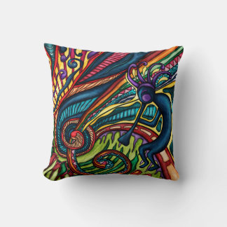 Coussin Danseur coloré Kokopelli avec flûte, Sud-Ouest