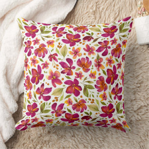 Coussin Daphne-Magenta et Floral jaune avec Feuilles verts