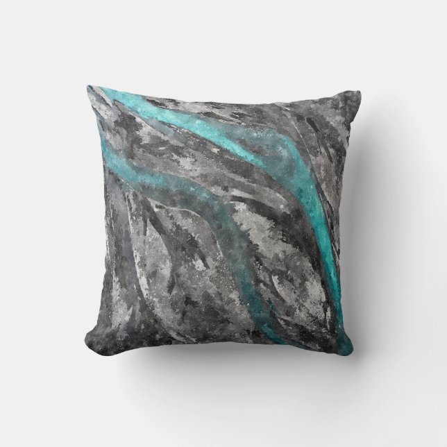 Coussin d'aquarelle turquoise et grise (Recto)