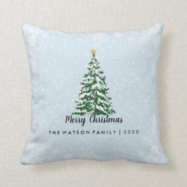 Coussin d'arbre de Joyeux Noël de Milou bleu-clair