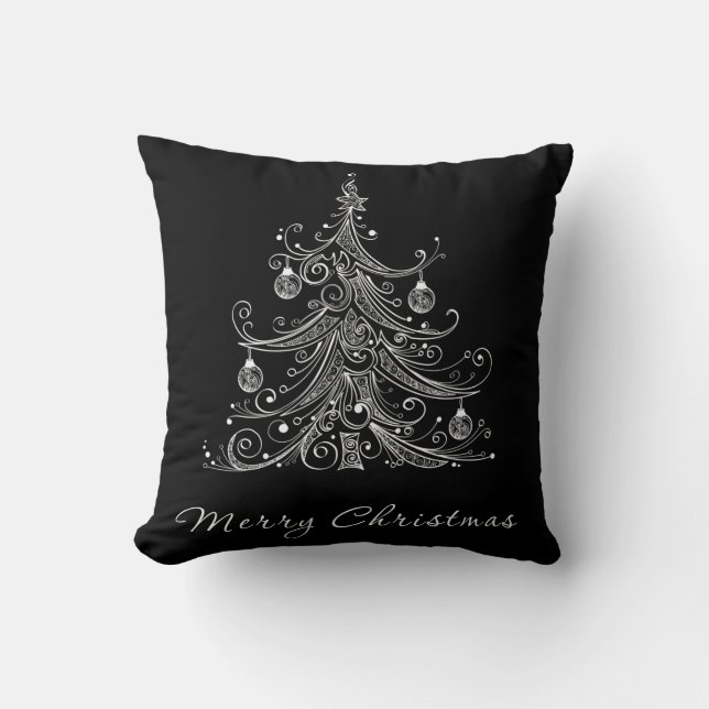 Coussin d'arbre de Noël noir et blanc (Recto)