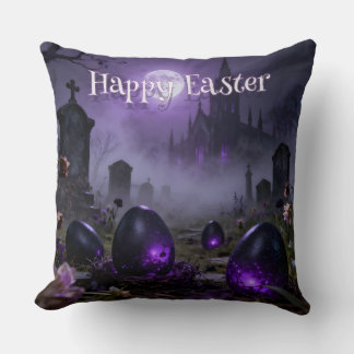 Coussin Dark Gothic Easter Scene with Glowing Eggs
