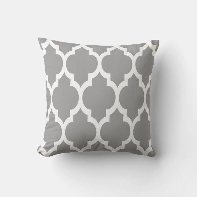 Coussin Dark Gray White Moroccan Quatrefoil Pattern #4 (Recto)