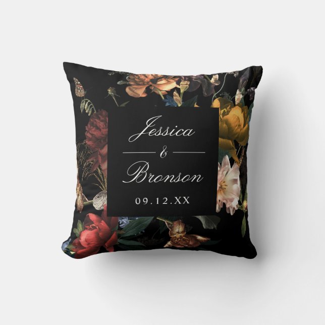 Coussin Dark Moody Romantic Floral Néerlandais Mariage (Recto)