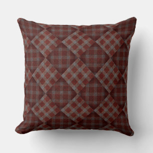 Coussin Dark red tartan plaid mosaic throw pillow