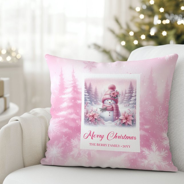 Coussin Darling Pink Snowman Snowy Christmas Pillow Decor (Darling Pink Snowman Snowy Christmas Pillow Decor)