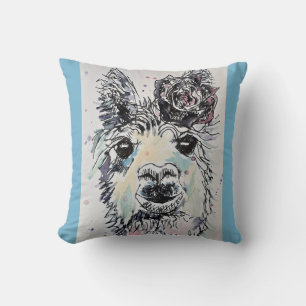 Coussin d'art aquarelle avec un Alpacca Lama migno