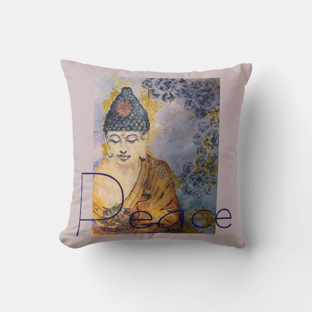 Coussin d'art d'aquarelle de Bouddha de paix (Recto)