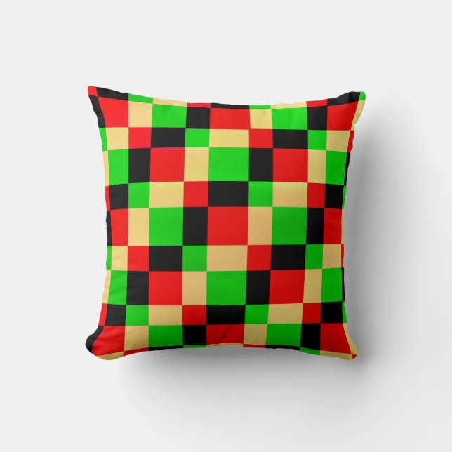 Coussin d'art de bloc géométrique noir rouge or ré (Recto)