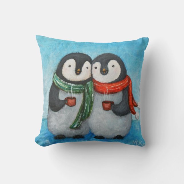 Coussin d'art de pingouin de carreau de couples de (Recto)