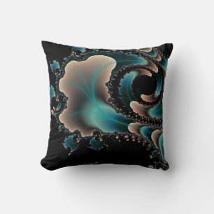 Coussin d'art fractal bleu noir et rose