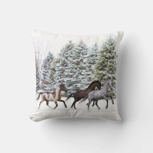 Coussin Dashing Through the Snow - Running Horses