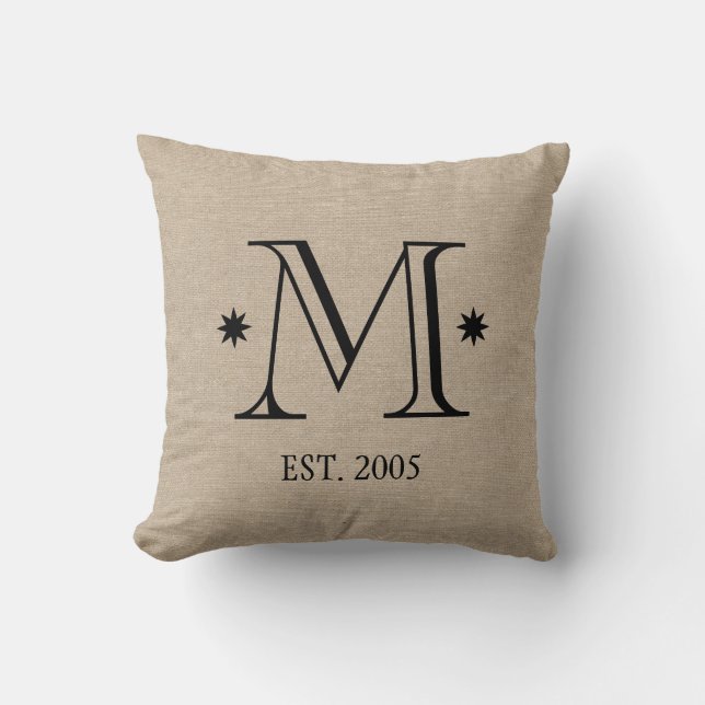 Coussin Dat initial chic rustique de toile de jute de (Recto)