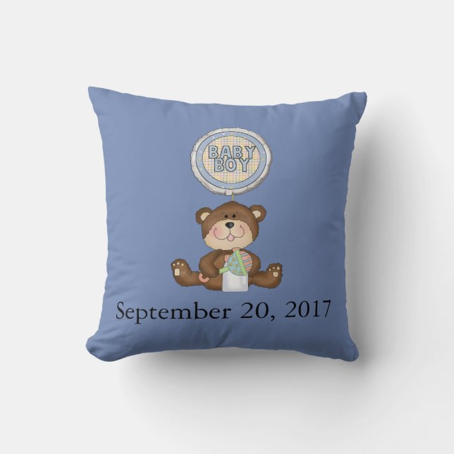 Coussin Date personnalisée Ours en peluche avec ballon (Recto)
