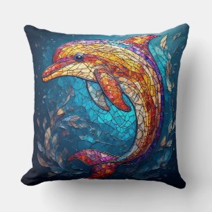Coussin Dauphin dans un style artistique de vitrail comple