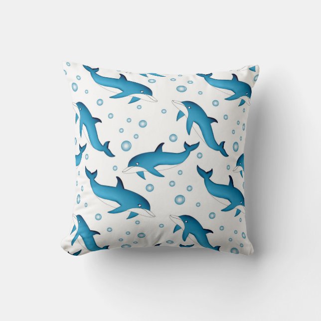 Coussin Dauphins et bulles sur blanc. (Recto)