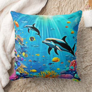 Coussin Dauphins et récif : Joie sous-marine