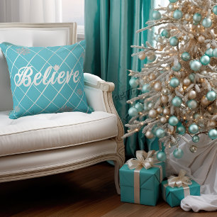 Coussin Dazzling Croyez Bleu clair et Argent rayé