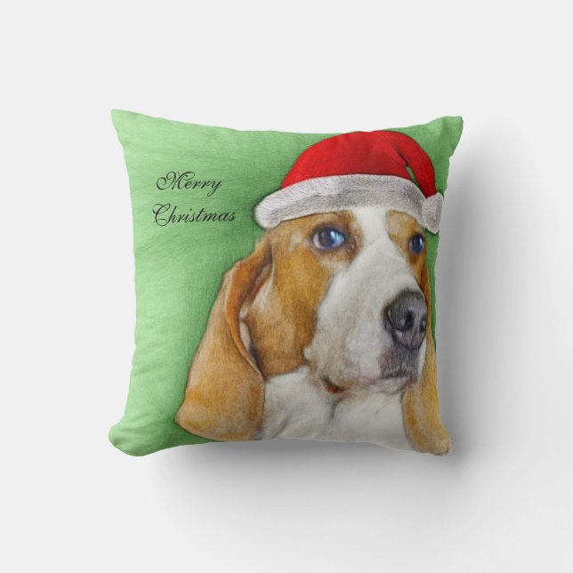 coussin de Basset Hound de Noël (Recto)