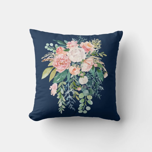 Coussin de bouquet floral bleu Navy (Recto)