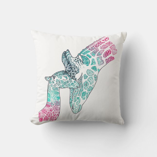 Coussin de cadeau du jour de mère - girafe et bébé (Recto)