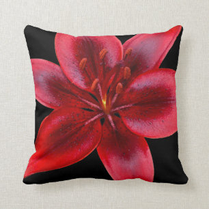 Coussin de Carré de fleurs Lily d'Asie noire et ro