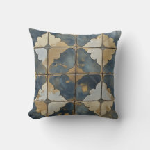 Coussin de carreaux Abstrait bleu et or