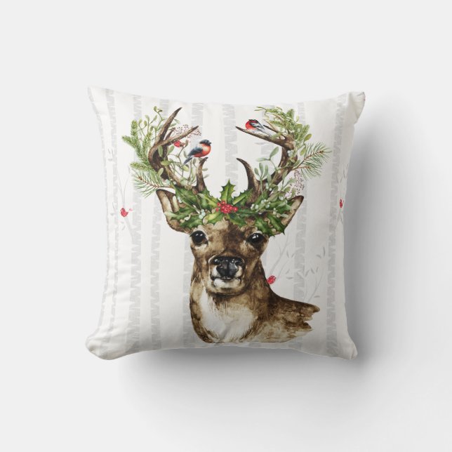 Coussin de cerfs communs de Noël de région boisée (Recto)