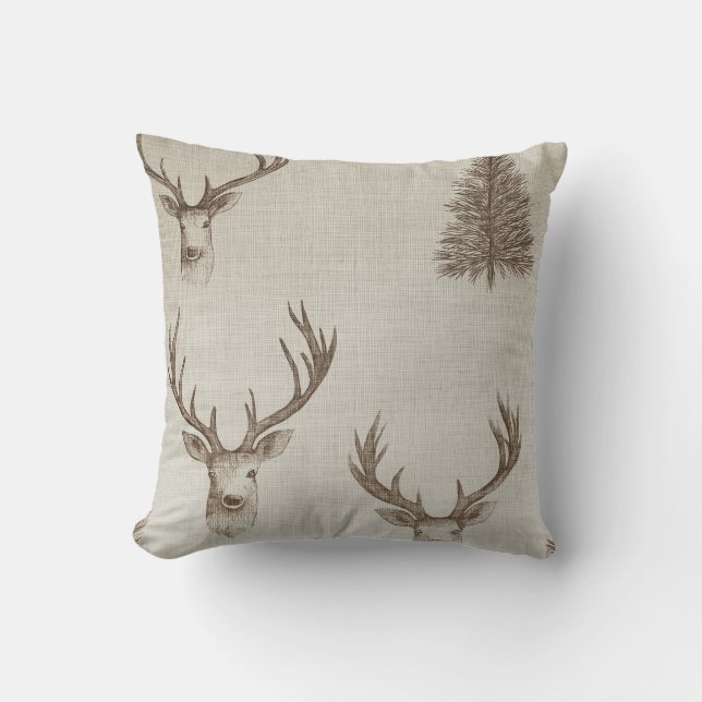 Coussin de cerfs et de pins rustiques (Recto)