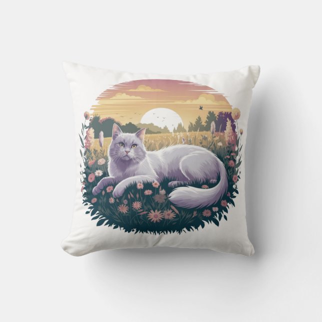 Coussin de chat : Blanc et bleu marine Tissé Jeu d (Recto)