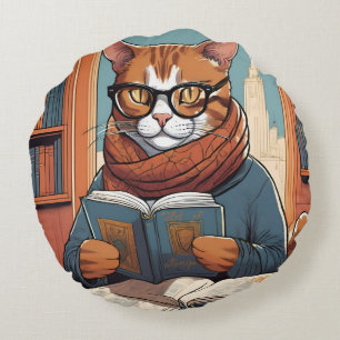 Coussin de chat. Cute Cat lit un livre.