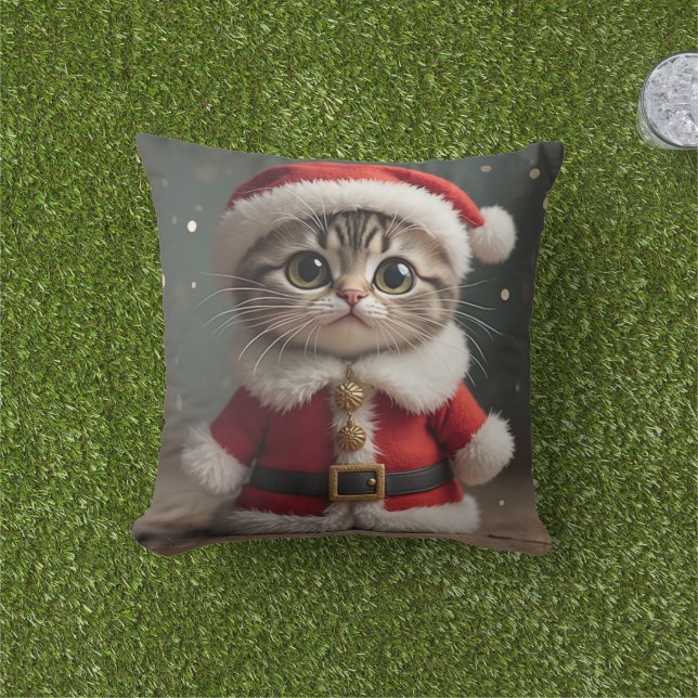 Coussin de chat Père Noël de Noël (Herbe)