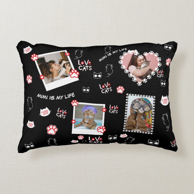 Coussin de chat personnalisé avec photos de visage (Devant)