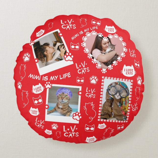 Coussin de chat personnalisé avec photos de visage (Devant)