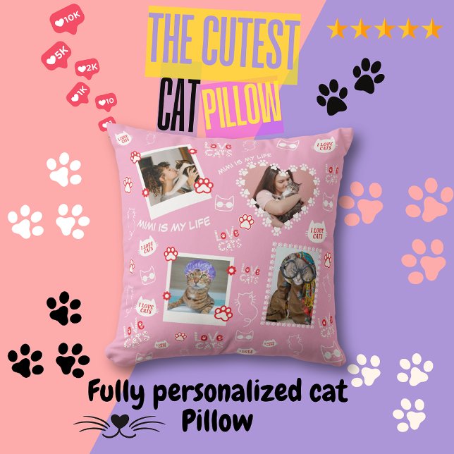 Coussin de chat personnalisé avec photos de visage (Fully Personalized Cat Throw Pillow, Custom Your Cat Pillow, Add Cat Photo, Cat Name )